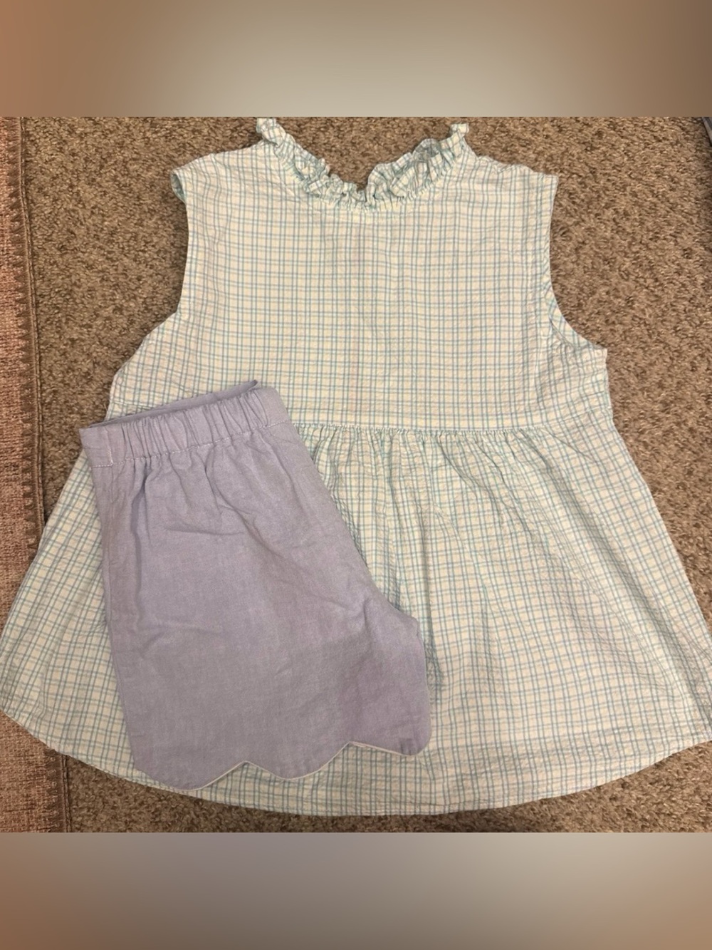 Anvy Kids Girls Plaid Short Set Size 7 Blue Scallop Shorts Boutique Outfit